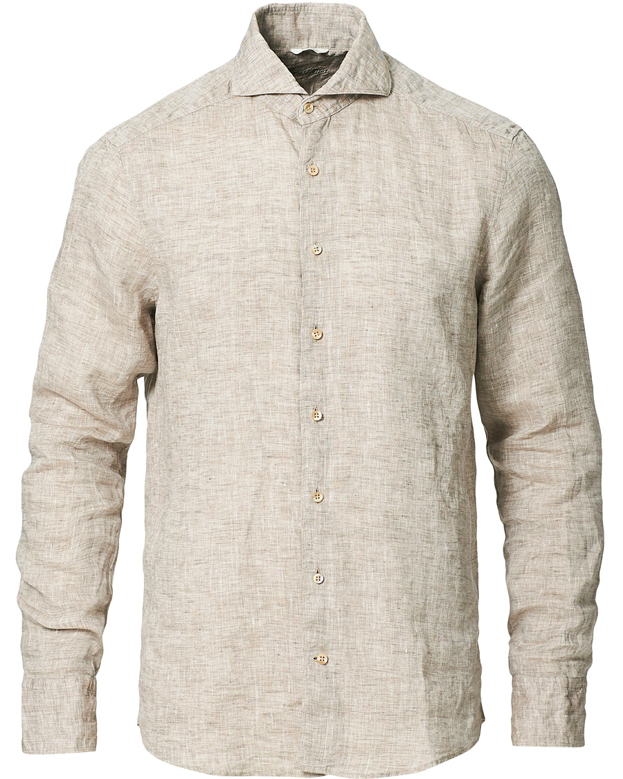 Men | Shirts | Stenströms | Slimline Cut Away Linen Shirt Taupe