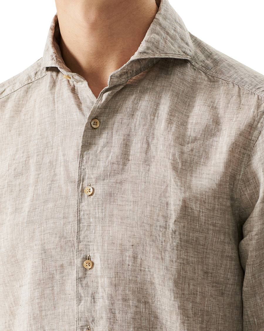 Men | Shirts | Stenströms | Slimline Cut Away Linen Shirt Taupe