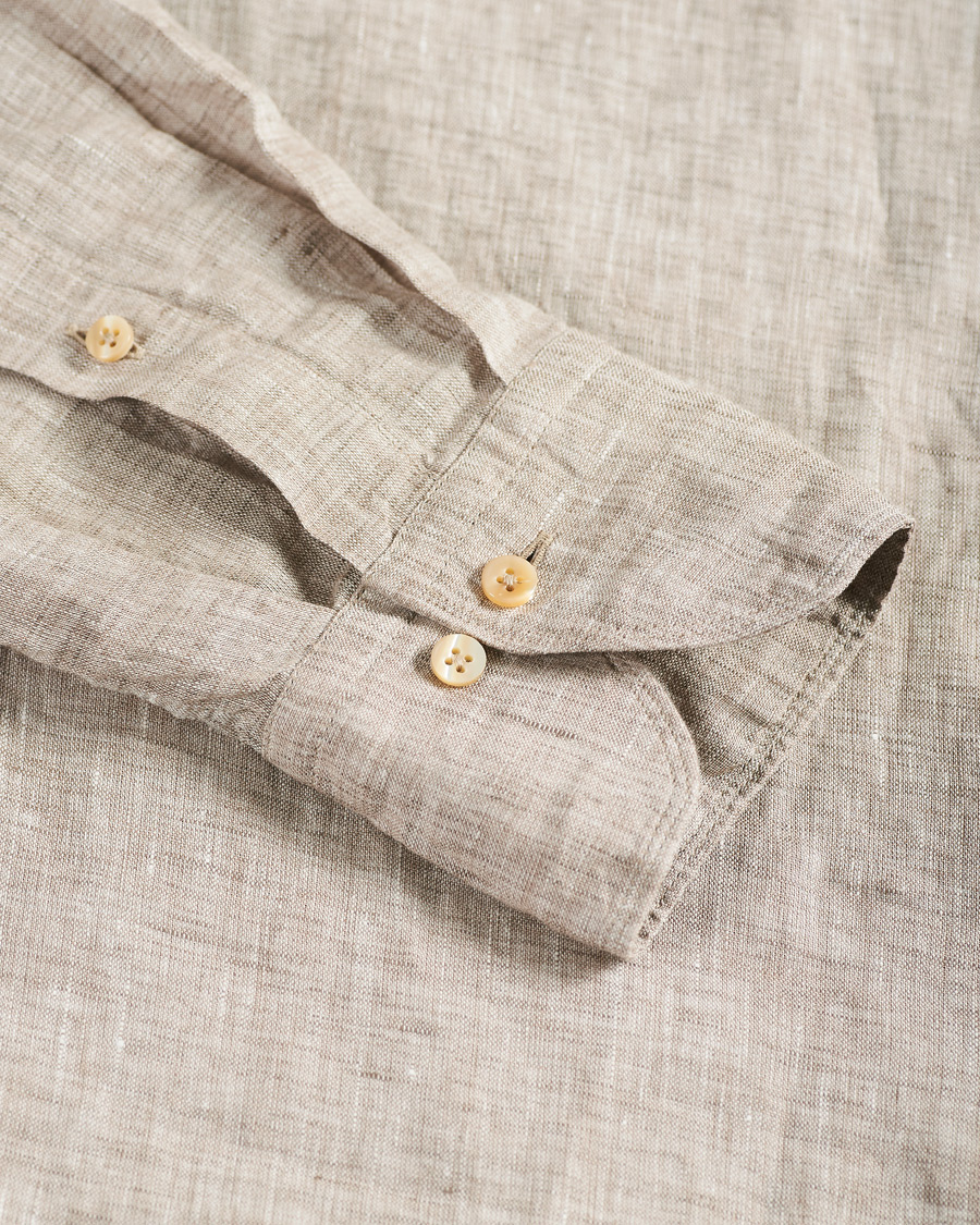 Men | Shirts | Stenströms | Slimline Cut Away Linen Shirt Taupe
