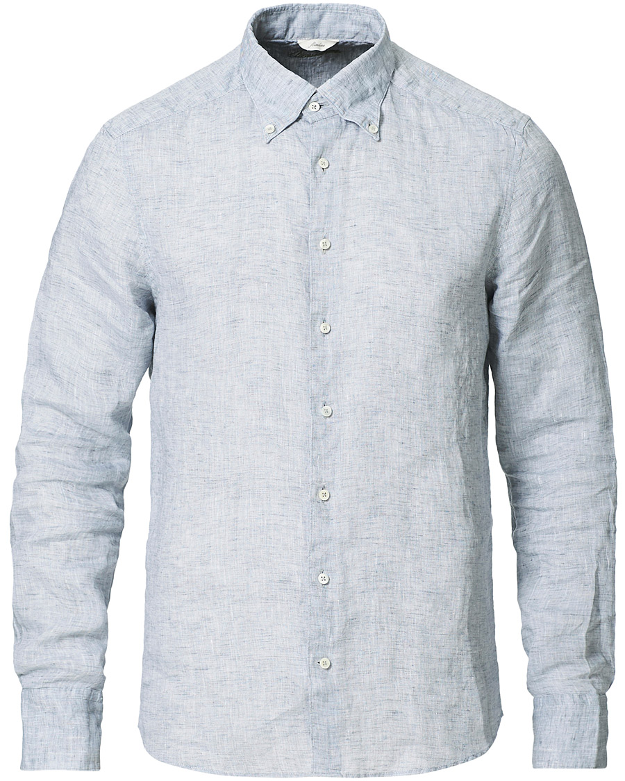Men | Shirts | Stenströms | Slimline Button Down Linen Shirt Light Grey
