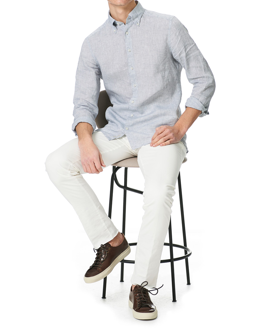 Men | Shirts | Stenströms | Slimline Button Down Linen Shirt Light Grey