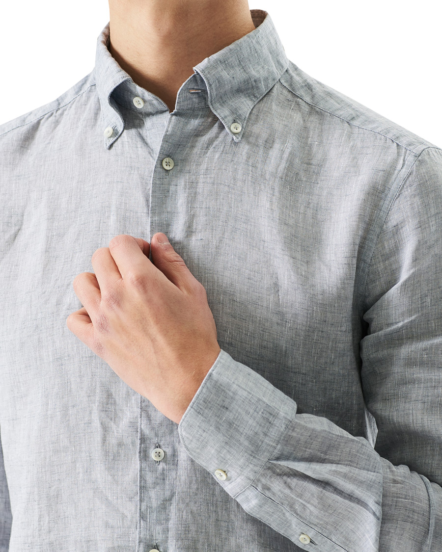Men | Shirts | Stenströms | Slimline Button Down Linen Shirt Light Grey