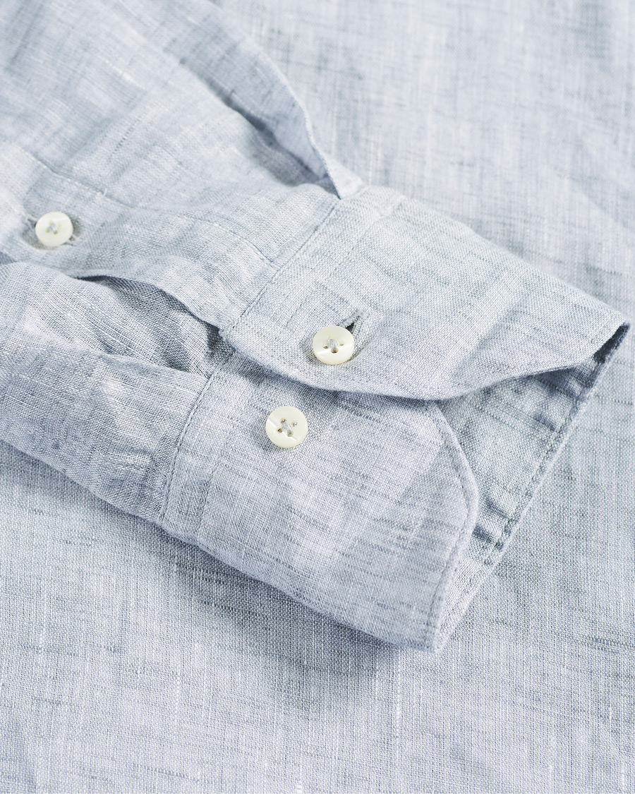 Men | Shirts | Stenströms | Slimline Button Down Linen Shirt Light Grey