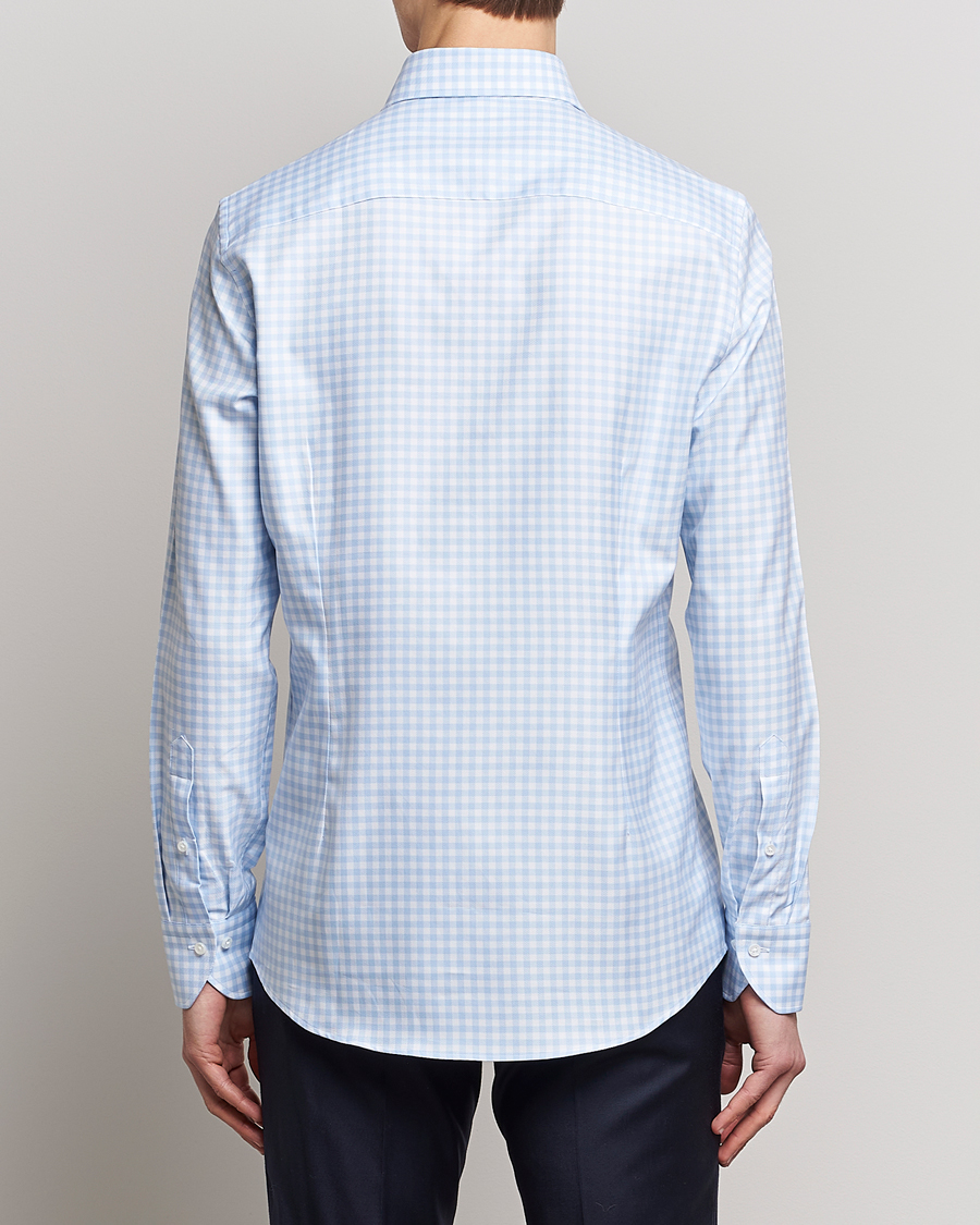 Men | Shirts | Stenströms | Slimline Checked Cut Away Shirt Light Blue