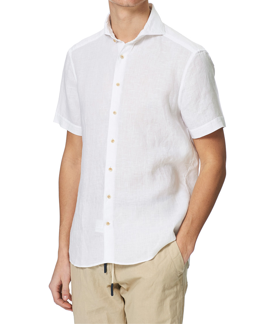 Men | Shirts | Stenströms | Slimline Short Sleeve Linen Shirt White
