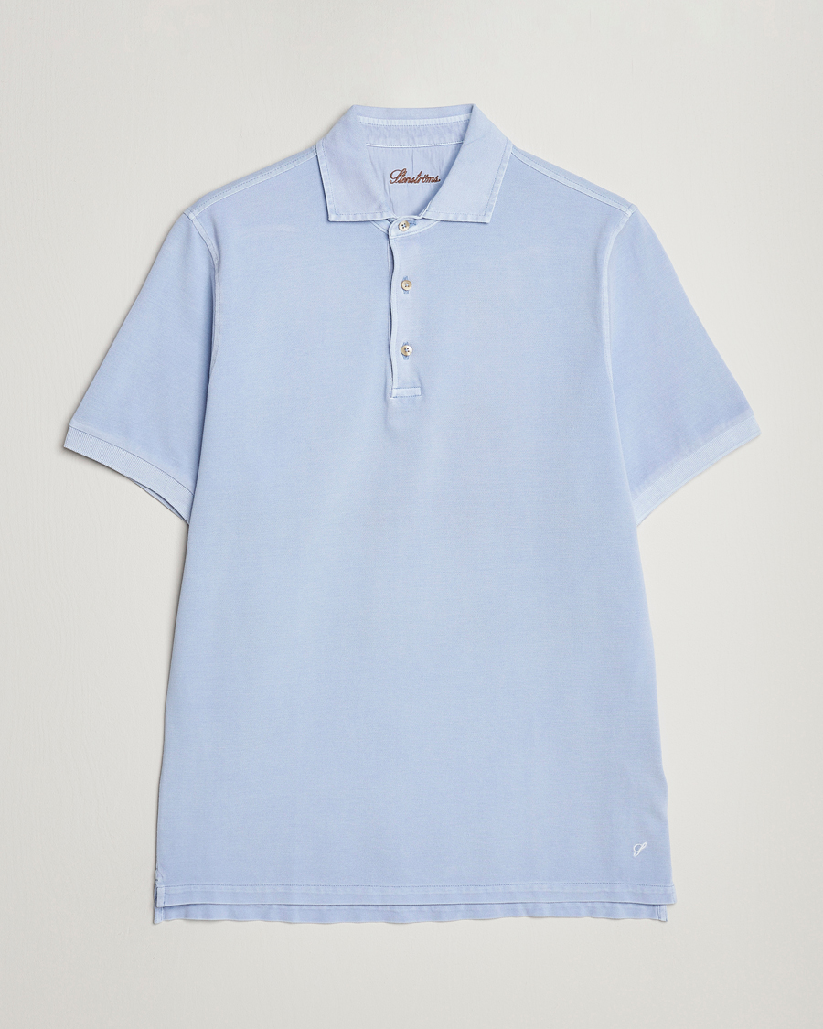 Men | Polo Shirts | Stenströms | Pigment Dyed Cotton Polo Shirt Light Blue