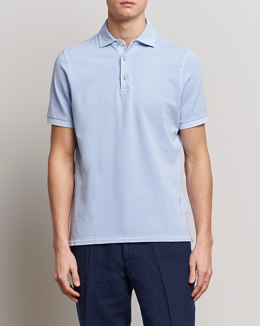 Men |  | Stenströms | Pigment Dyed Cotton Polo Shirt Light Blue