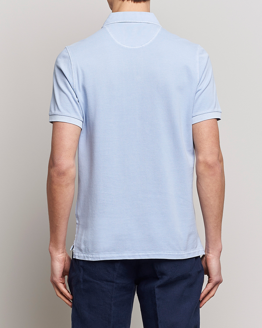 Men | Polo Shirts | Stenströms | Pigment Dyed Cotton Polo Shirt Light Blue