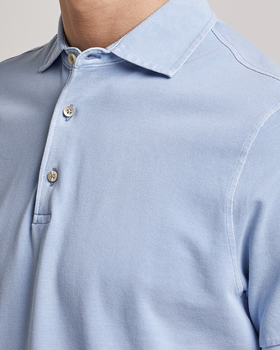 Men | Polo Shirts | Stenströms | Pigment Dyed Cotton Polo Shirt Light Blue