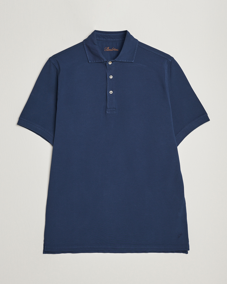Men | Polo Shirts | Stenströms | Pigment Dyed Cotton Polo Shirt Navy