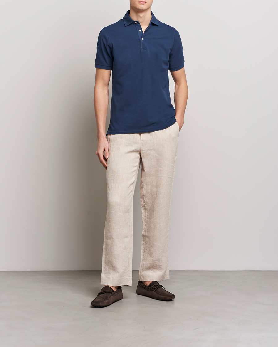 Men | Polo Shirts | Stenströms | Pigment Dyed Cotton Polo Shirt Navy