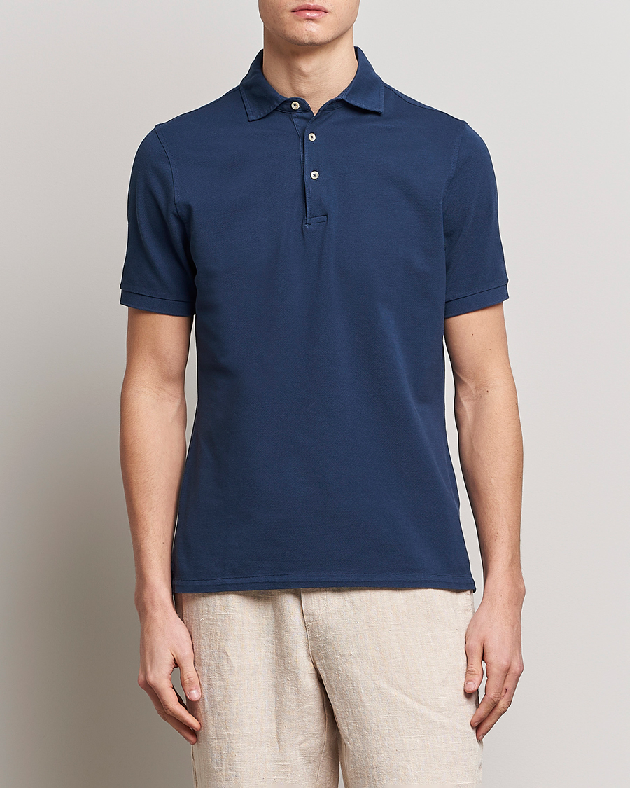 Men | Polo Shirts | Stenströms | Pigment Dyed Cotton Polo Shirt Navy