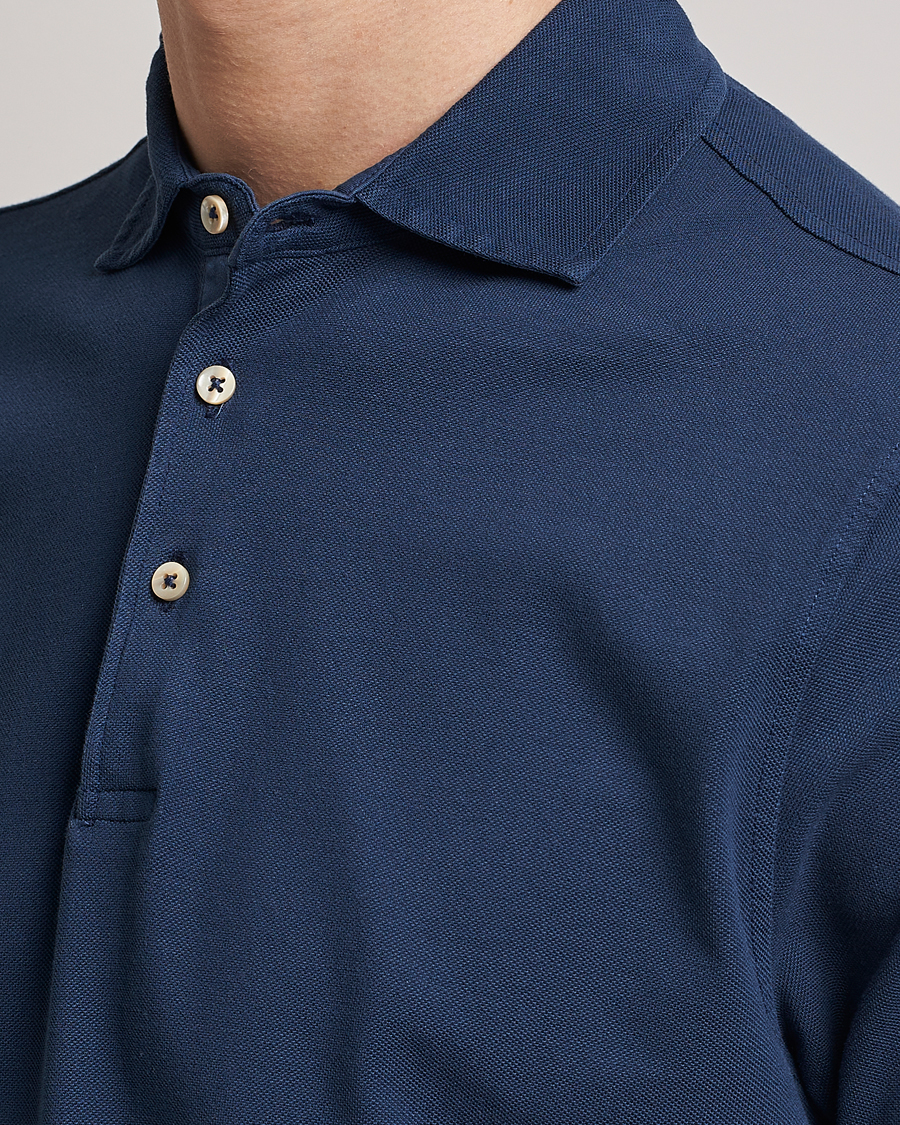 Men | Polo Shirts | Stenströms | Pigment Dyed Cotton Polo Shirt Navy