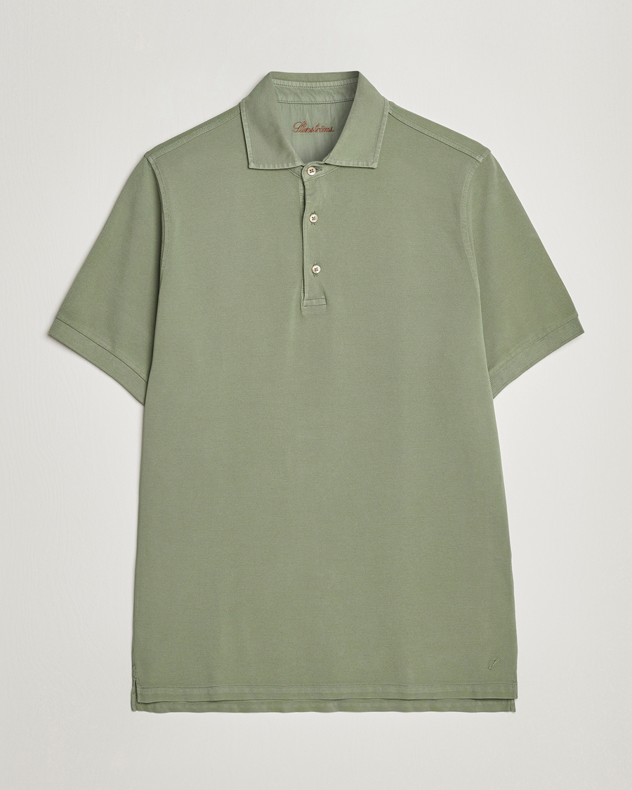 Men | Polo Shirts | Stenströms | Pigment Dyed Cotton Polo Shirt Green