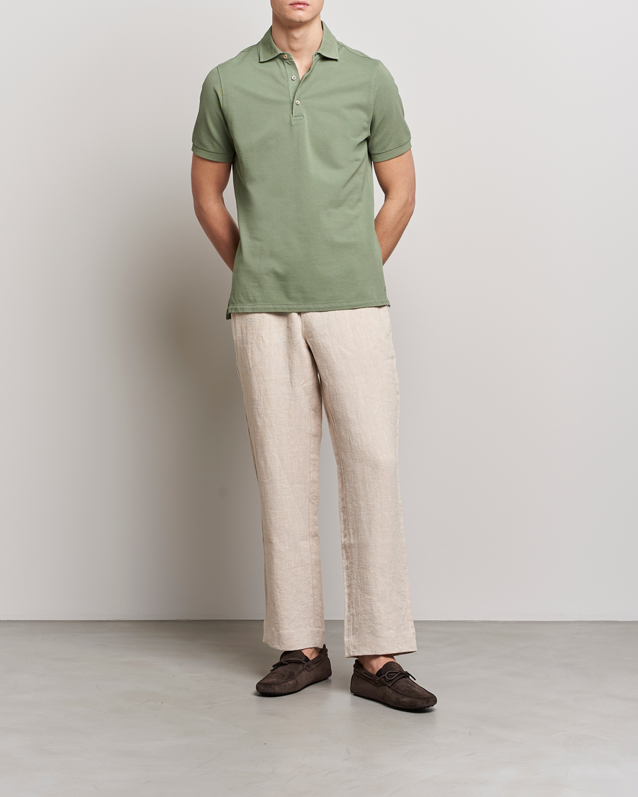 Men | Polo Shirts | Stenströms | Pigment Dyed Cotton Polo Shirt Green
