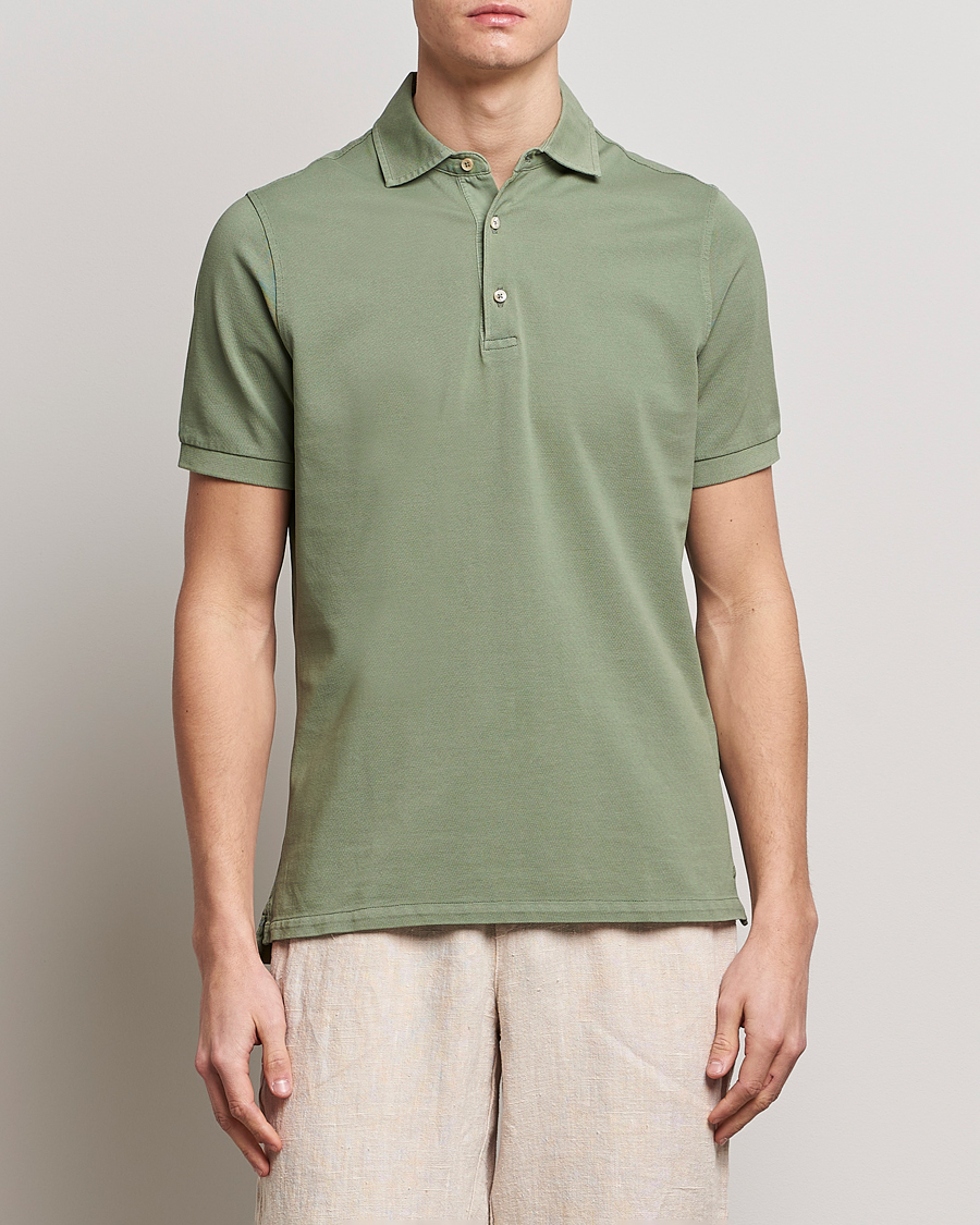 Men | Polo Shirts | Stenströms | Pigment Dyed Cotton Polo Shirt Green