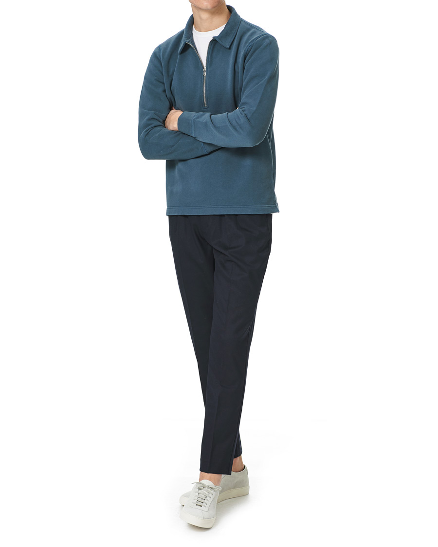 Men | Sweaters & Knitwear | Sunspel | Zip Polo Sweatshirt Dark Petrol