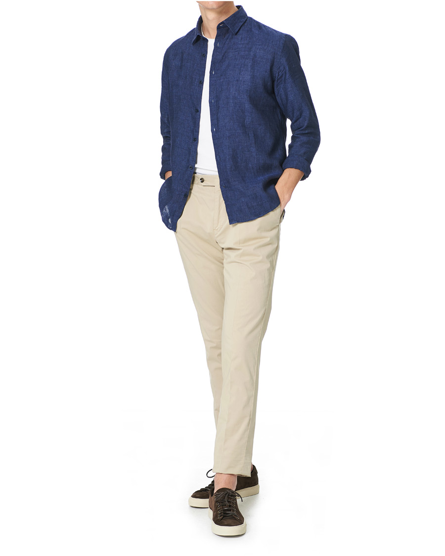 Men | Shirts | Sunspel | Linen Casual Shirt Navy Melange