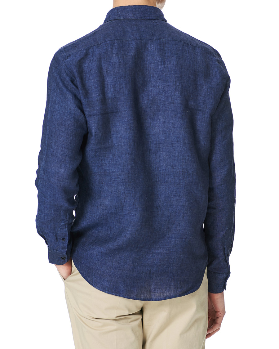 Men | Shirts | Sunspel | Linen Casual Shirt Navy Melange