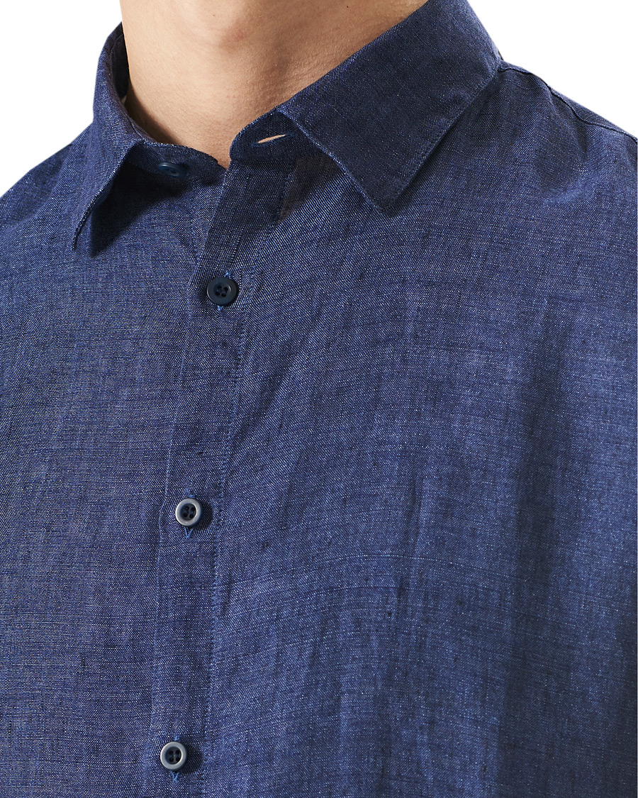 Men | Shirts | Sunspel | Linen Casual Shirt Navy Melange