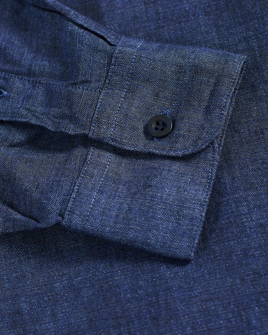 Men | Shirts | Sunspel | Linen Casual Shirt Navy Melange