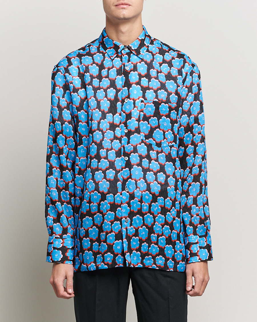 Men | Casual Shirts | Lanvin | Printed Flower Shirt Black/Blue