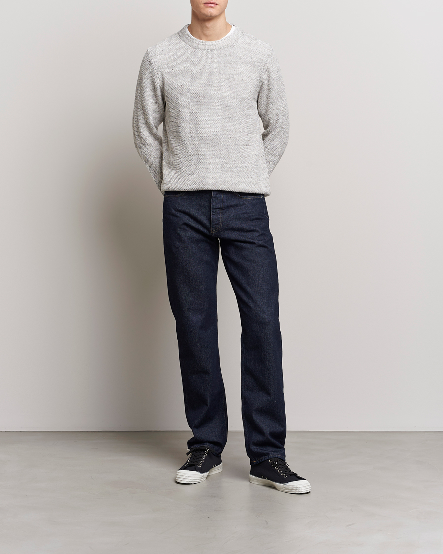 Men | Sweaters & Knitwear | Inis Meáin | Moss Stiched Linen Crew Neck Cream