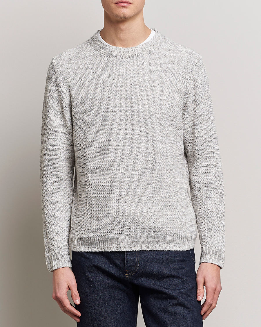Men | Sweaters & Knitwear | Inis Meáin | Moss Stiched Linen Crew Neck Cream