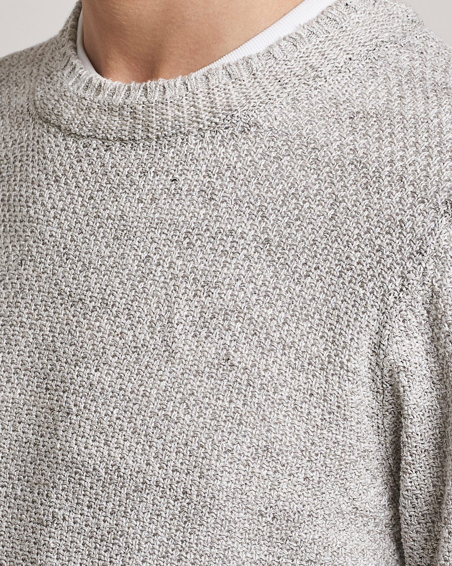 Men | Sweaters & Knitwear | Inis Meáin | Moss Stiched Linen Crew Neck Cream