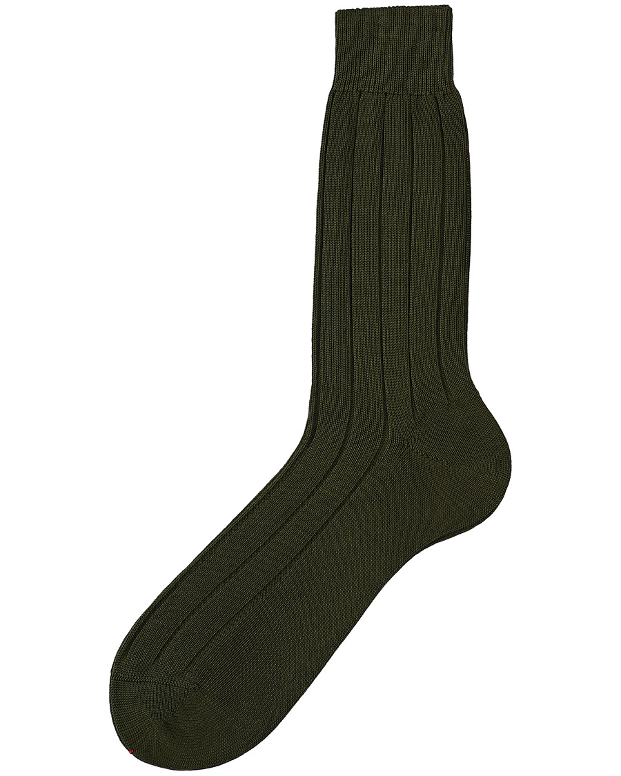 Men |  | Bresciani | Wide Ribbed Cotton Socks Olive Green