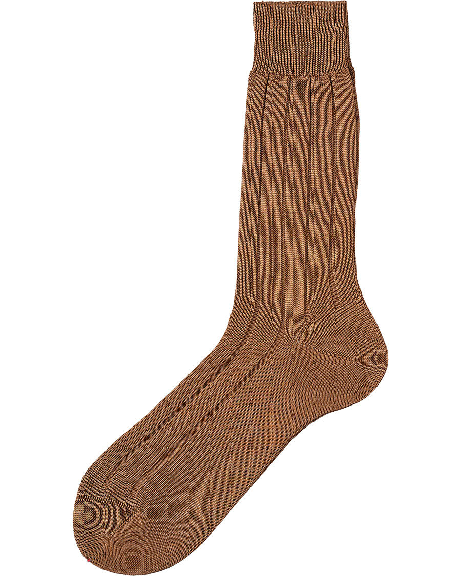 Men |  | Bresciani | Wide Ribbed Cotton Socks Light Brown