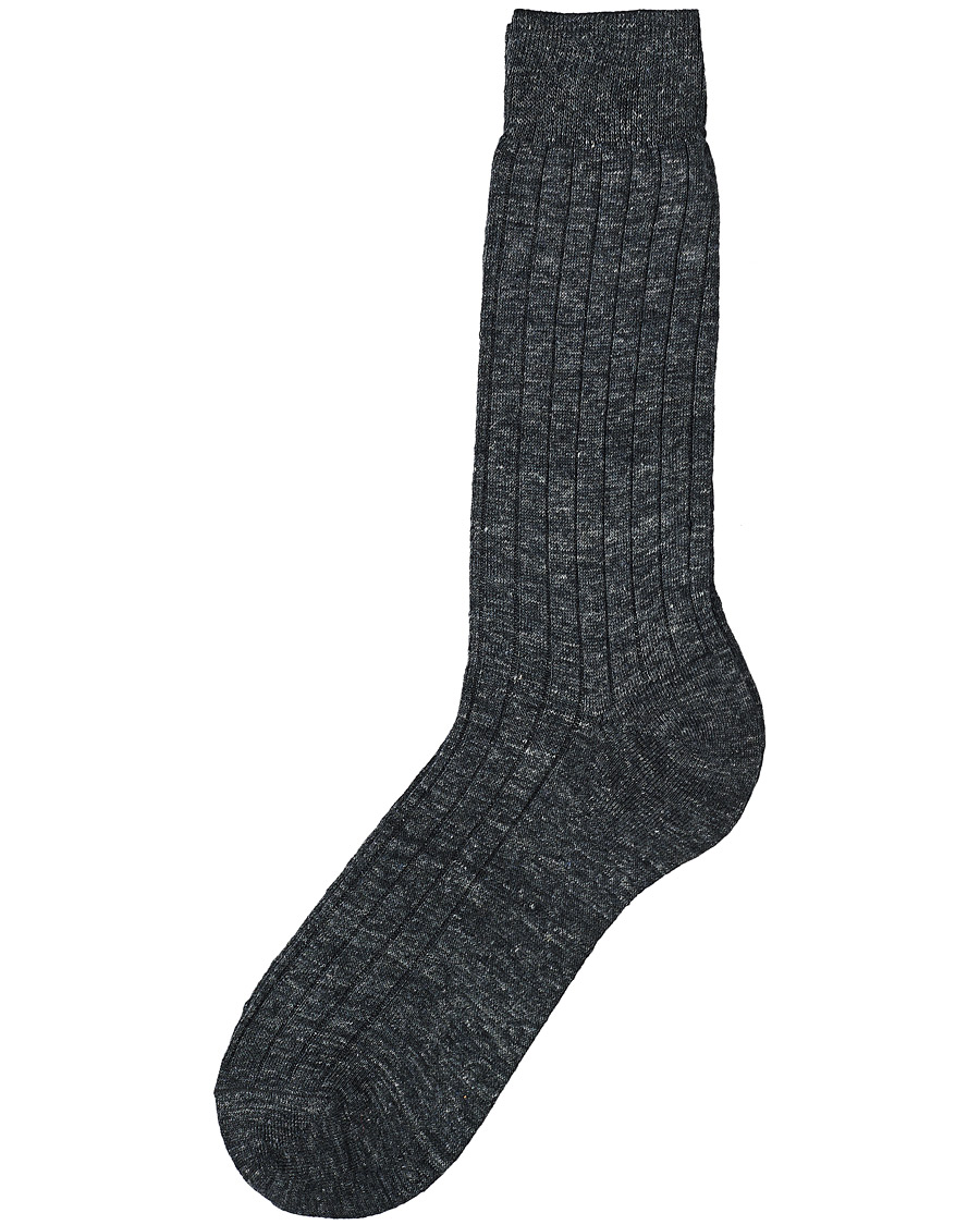 Men |  | Bresciani | Linen Ribbed Short Socks Dark Grey Melange