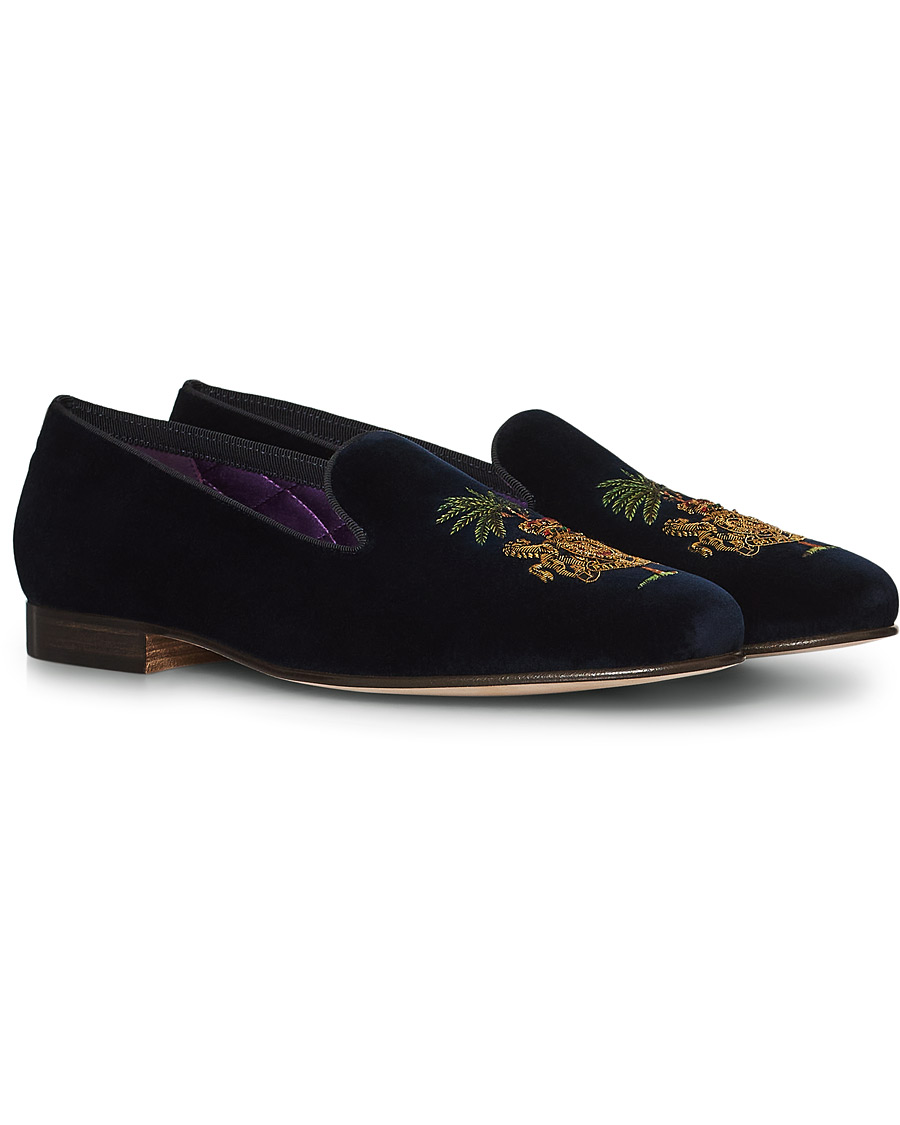 Men | Summer Shoes | Ralph Lauren Purple Label | Alonso Palm Crest Slippers Navy