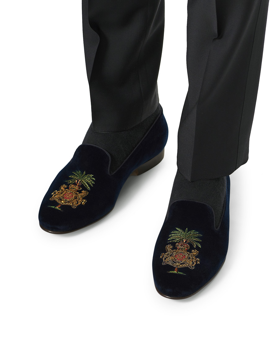 Men | Ralph Lauren Purple Label Alonso Palm Crest Slippers Navy | Ralph Lauren Purple Label | Alonso Palm Crest Slippers Navy
