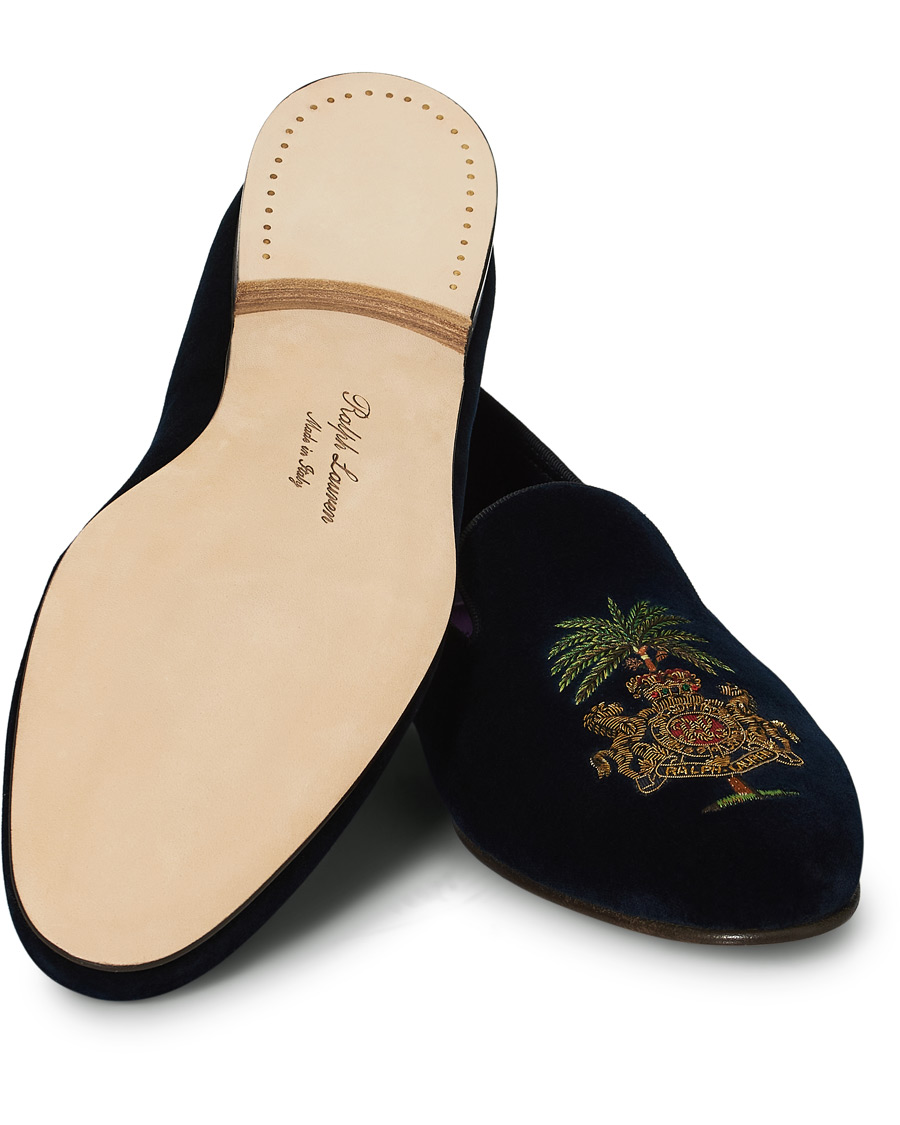 Men | Ralph Lauren Purple Label Alonso Palm Crest Slippers Navy | Ralph Lauren Purple Label | Alonso Palm Crest Slippers Navy
