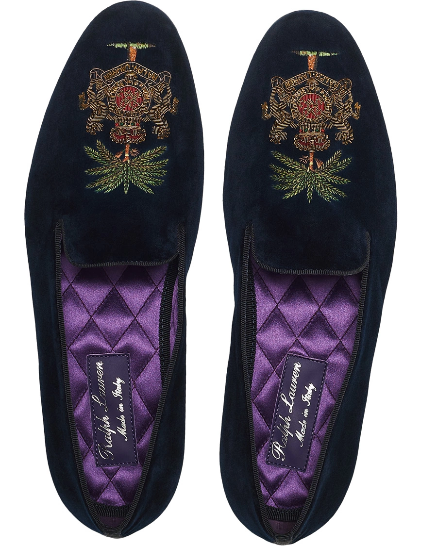 Men | Ralph Lauren Purple Label Alonso Palm Crest Slippers Navy | Ralph Lauren Purple Label | Alonso Palm Crest Slippers Navy