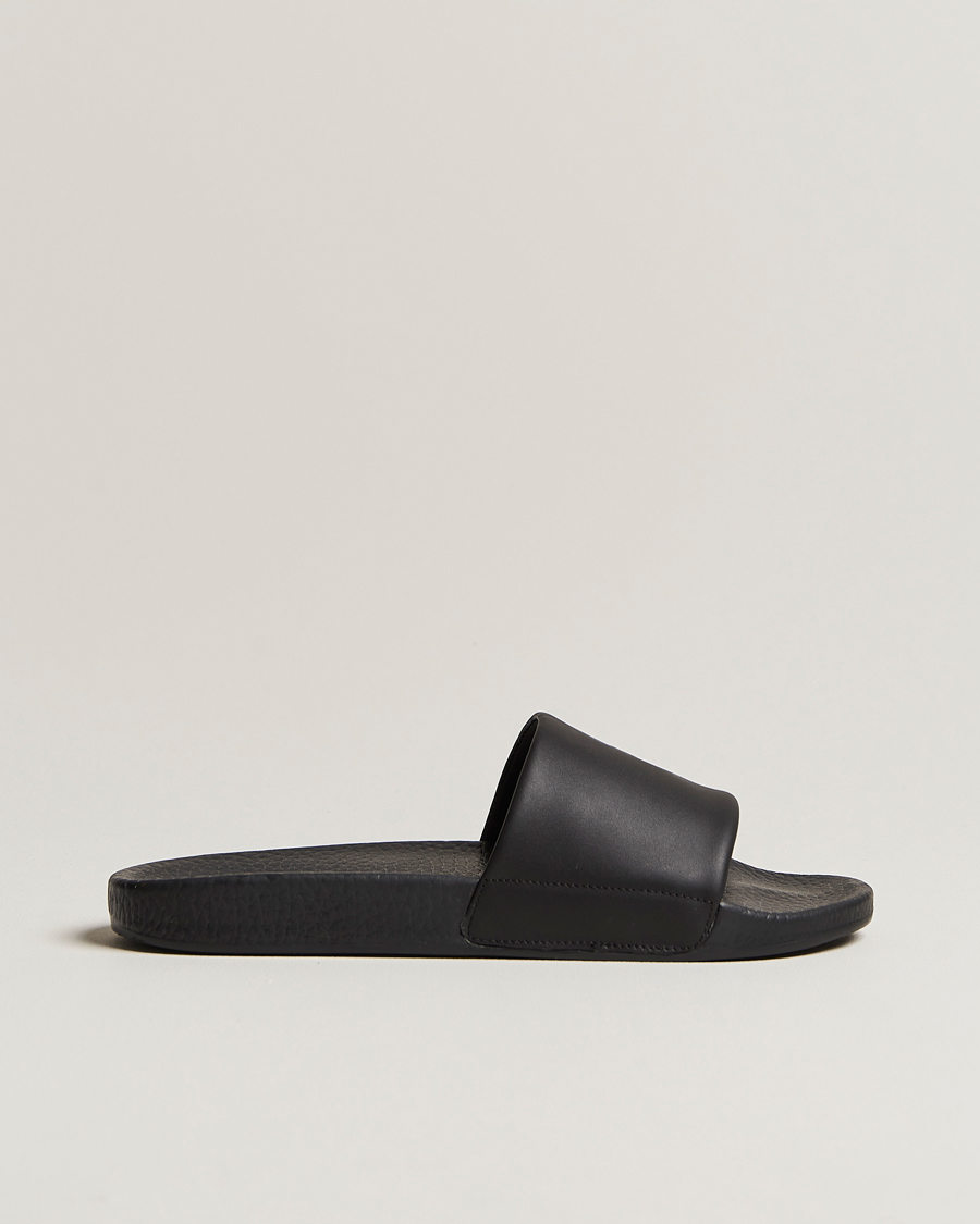 Men | Polo Ralph Lauren Leather Logo Slides Black | Polo Ralph Lauren | Leather Logo Slides Black