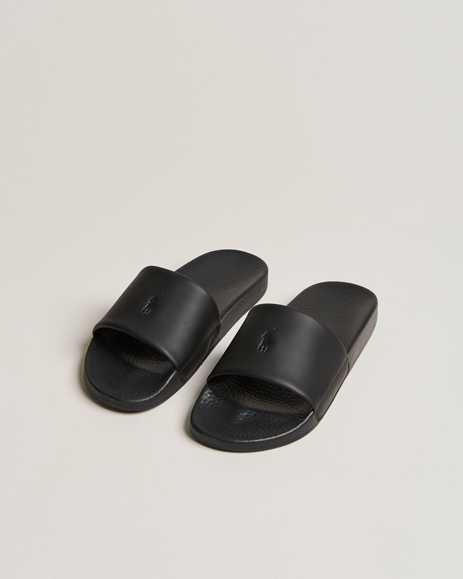 Men | Polo Ralph Lauren Leather Logo Slides Black | Polo Ralph Lauren | Leather Logo Slides Black