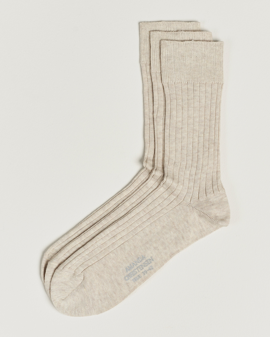 Men | Underwear & Socks | Amanda Christensen | 3-Pack True Cotton Ribbed Socks Sand Melange