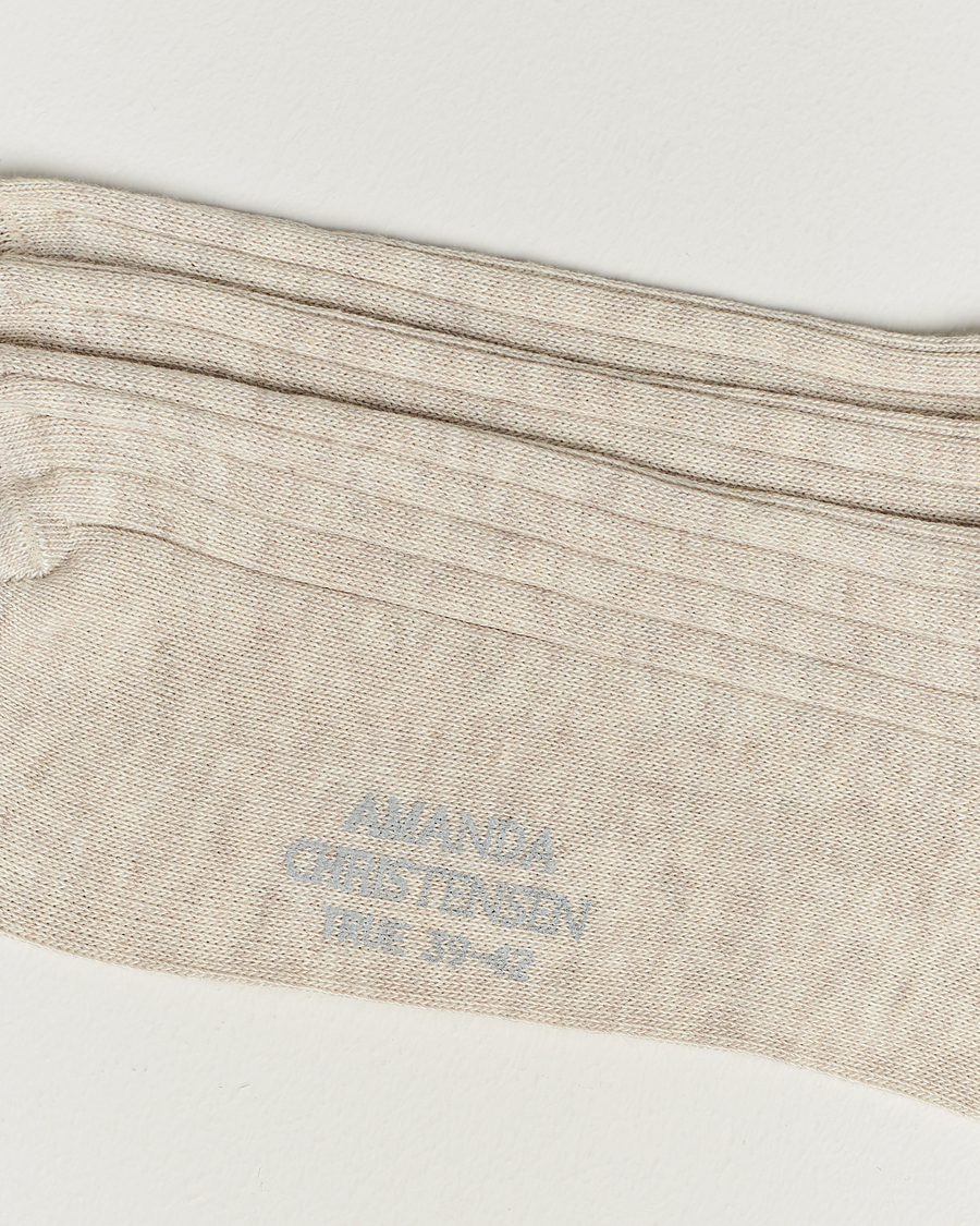 Men |  | Amanda Christensen | 3-Pack True Cotton Ribbed Socks Sand Melange