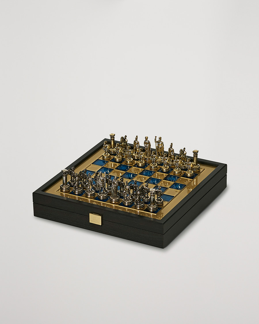 thumbnail image 2 of Manopoulos Greek-Roman Army Chess Set - Blue & Copper Wooden Case 2 of 9
