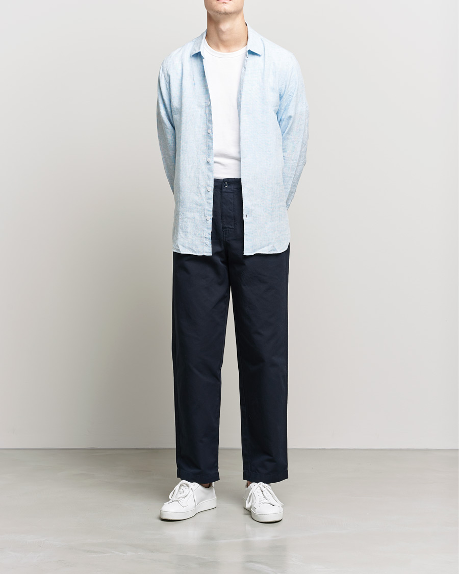 Men |  | Orlebar Brown | Giles Linen CLS Shirt Pale Blue/White
