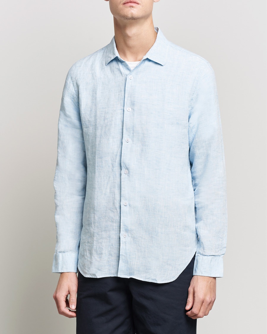 Men | Linen Shirts | Orlebar Brown | Giles Linen CLS Shirt Pale Blue/White