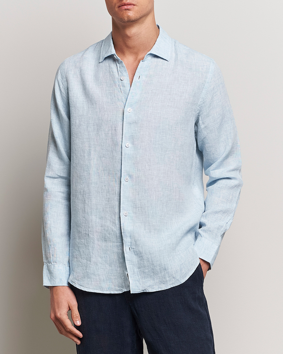 Men | Casual | Orlebar Brown | Giles Linen CLS Shirt Pale Blue/White