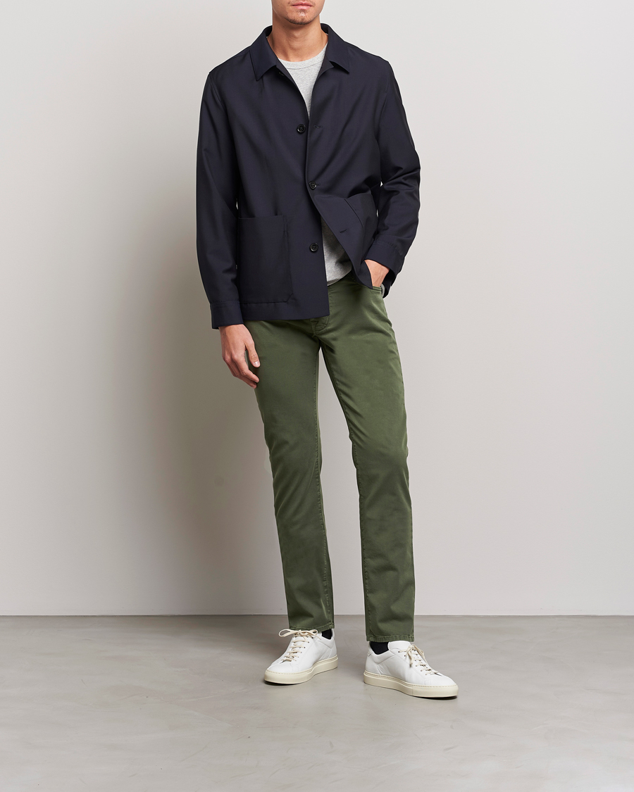 Men |  | Jacob Cohën | Bard Garment Dyed Gabardine Trousers Green