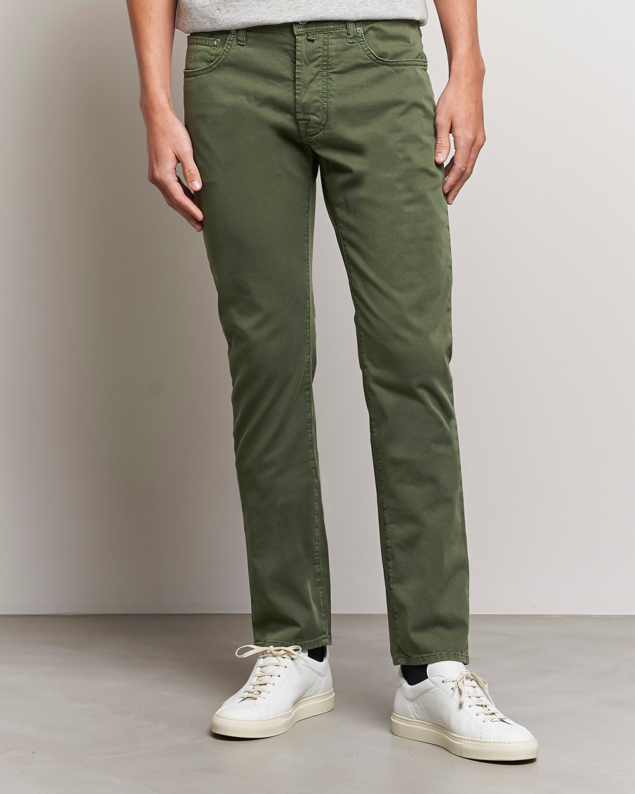 Men |  | Jacob Cohën | Bard Garment Dyed Gabardine Trousers Green