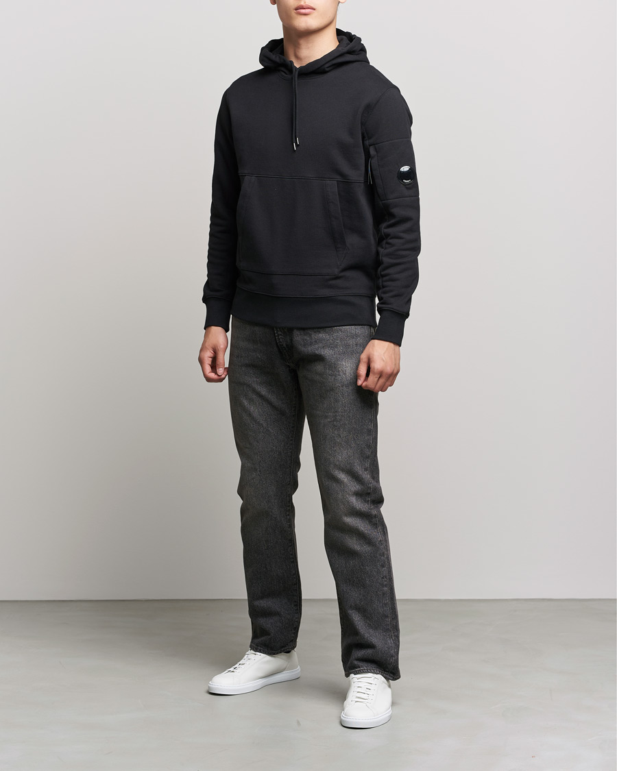 Men | Sweaters & Knitwear | C.P. Company | Diagonal Raised Fleece Hooded Lens Sweatshirt Black