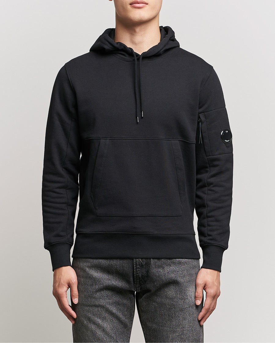 Men | Sweaters & Knitwear | C.P. Company | Diagonal Raised Fleece Hooded Lens Sweatshirt Black