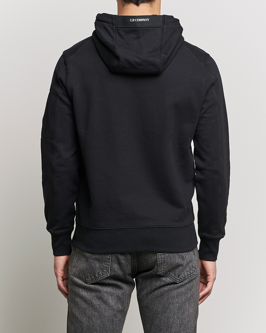 Men | Sweaters & Knitwear | C.P. Company | Diagonal Raised Fleece Hooded Lens Sweatshirt Black