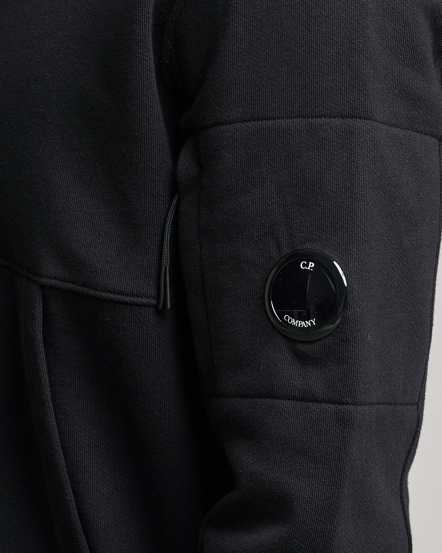 Men | Sweaters & Knitwear | C.P. Company | Diagonal Raised Fleece Hooded Lens Sweatshirt Black